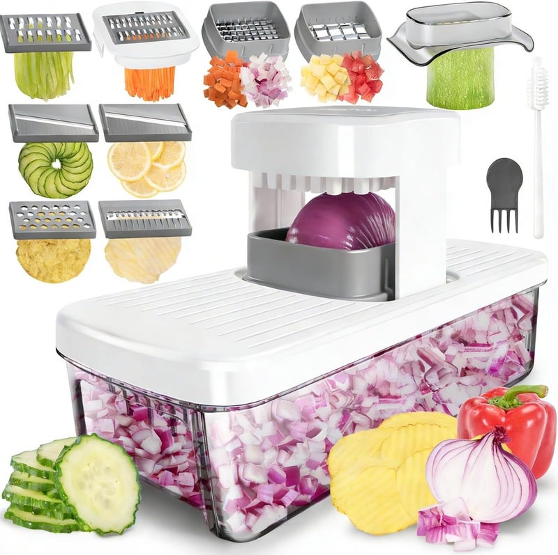 Badelite Vegetable Chopper Mandoline Slicer 8-in-1 with Container, 8 Blades for Onion, Veggie & Fruit, Easy Food Slicer Dicer Cutter, Kitchen Gadgets & Essentials - Image 1