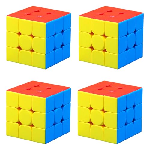 CFMOUR 4Pack 3x3 Speed Cube Set Stickerless Magic Cubes Bundle 3x3x3 Fast Turning Birthday Party Easter Valentines Day Gifts Puzzle Game Brain Toy for Kids and Adult - Image 1