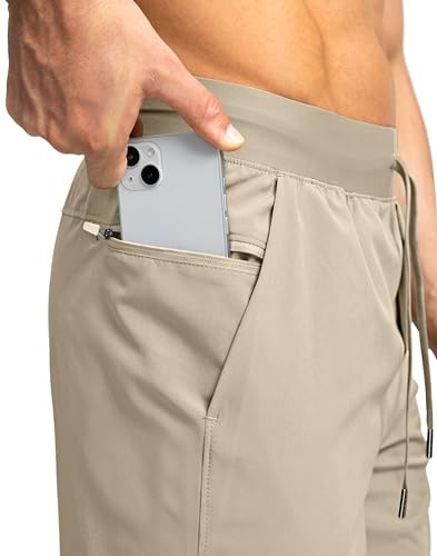 Soothfeel Men's Running Shorts with Zipper Pockets 7 Inch Lightweight Quick Dry Gym Athletic Workout Shorts for Men (Khaki, XL) - Image 5