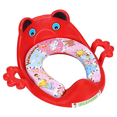 FLIPZON Cushioned Potty Training Seat for Kids | Cartoon Design | Comfortable Padded Toilet Seat with Handles & Splash Guard | Portable, Non-Slip, Easy-to-Clean Potty Chair for Boys & Girls (Red) - Image 1