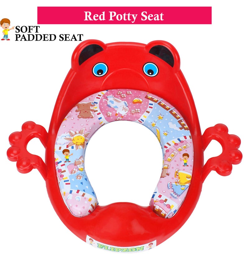 FLIPZON Cushioned Potty Training Seat for Kids | Cartoon Design | Comfortable Padded Toilet Seat with Handles & Splash Guard | Portable, Non-Slip, Easy-to-Clean Potty Chair for Boys & Girls (Red) - Image 2