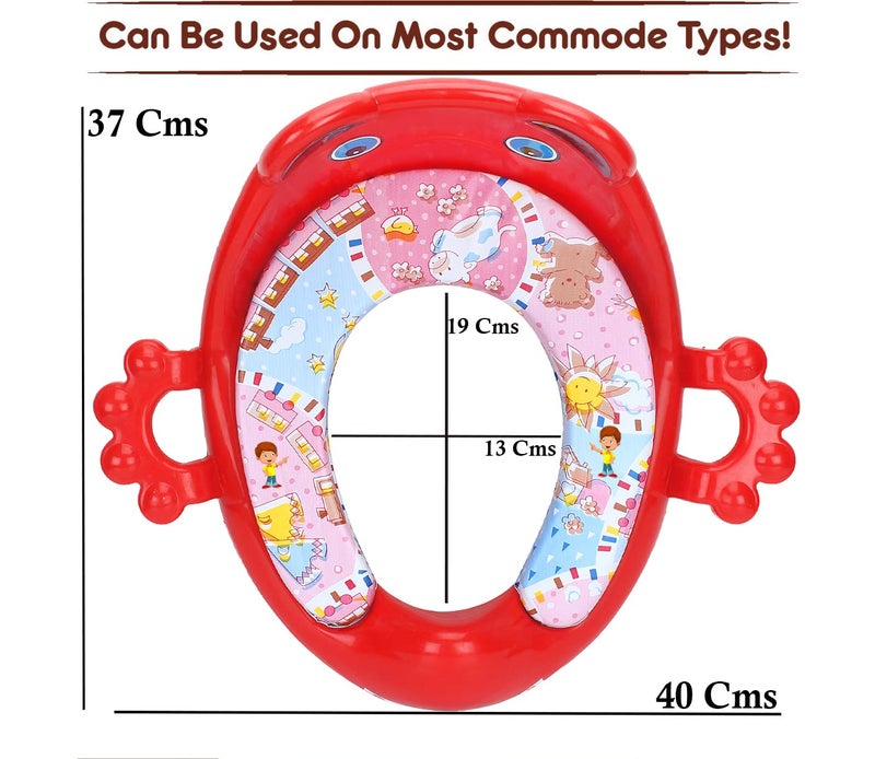 FLIPZON Cushioned Potty Training Seat for Kids | Cartoon Design | Comfortable Padded Toilet Seat with Handles & Splash Guard | Portable, Non-Slip, Easy-to-Clean Potty Chair for Boys & Girls (Red) - Image 3