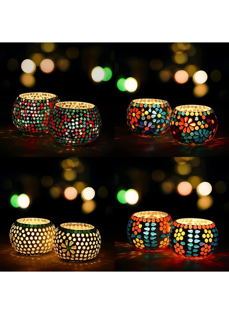 Webelkart WebelKart Set of 4 Mosaic Glass Tealight Votive Candle Holder with Tea Light Candles for Indoor Outdoor Decoration- Christmas Decoration Items-Christmas Candle holder (Multicolor, Glass) Mix Designs  - Image 1