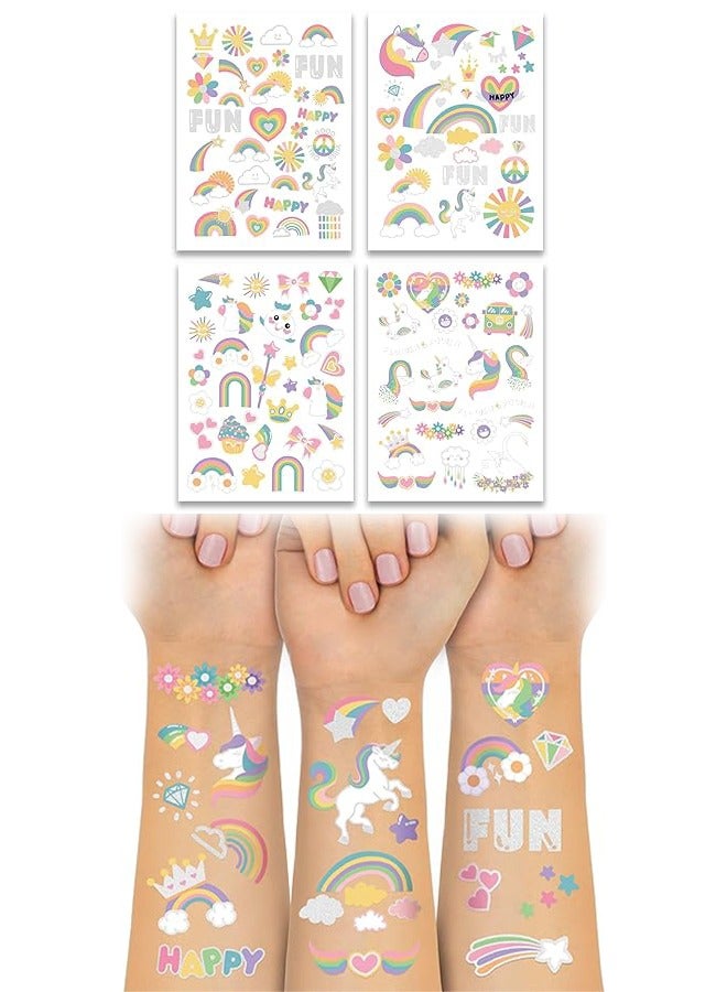 Waterproof Temporary Tattoos - 118 Pieces Groovy Fake Tattoos Kids Birthday Party Supplies Star Unicorn Smiley Face Rainbow Flower Candy Crown Arts and Crafts for Boys or Girls 6 7 8 9 10 11 12 Years Old - Image 1