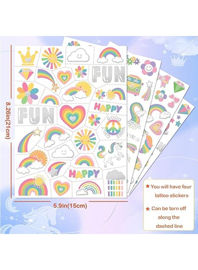 Waterproof Temporary Tattoos - 118 Pieces Groovy Fake Tattoos Kids Birthday Party Supplies Star Unicorn Smiley Face Rainbow Flower Candy Crown Arts and Crafts for Boys or Girls 6 7 8 9 10 11 12 Years Old - Image 2