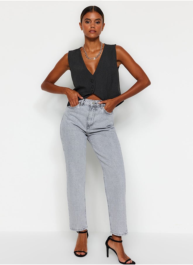 trendyol - Gray High Waist Mom Jeans TWOAW22JE0945 - Image 1
