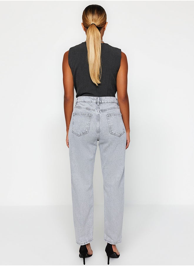 trendyol - Gray High Waist Mom Jeans TWOAW22JE0945 - Image 1