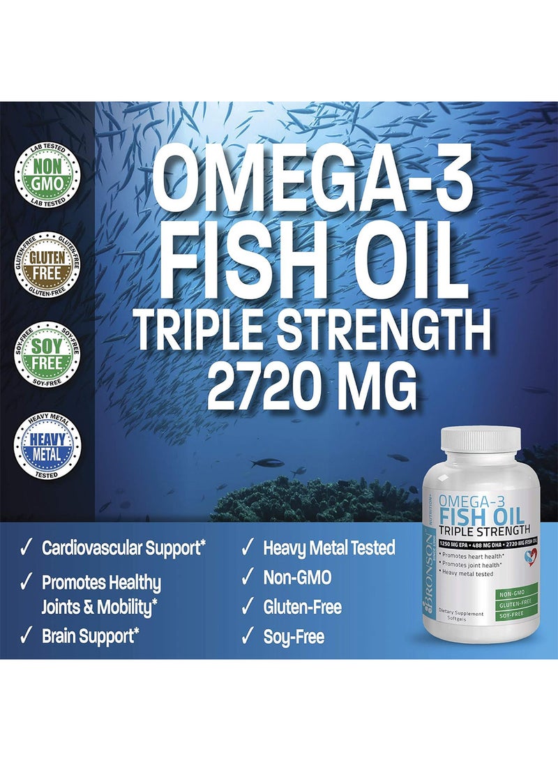 برونسون أوميغا 3 زيت السمك قوة ثلاثية 2720 مجم نونجمو من المعادن الثقيلة التي تم اختبارها 1250 Epa 488 Dha 180 كبسولة هلامية - Image 3