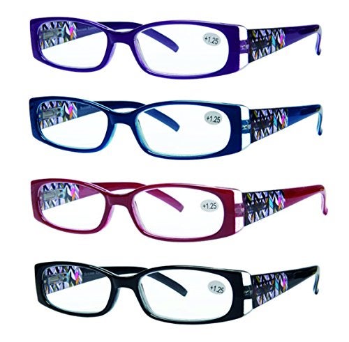 Success Eyewear READING GLASSES 4 Pack Quality Readers Spring Hinge Stylish Designed Womens Glasses for Reading Set of Black, Blue, Red, Purple 2.25 - Image 1