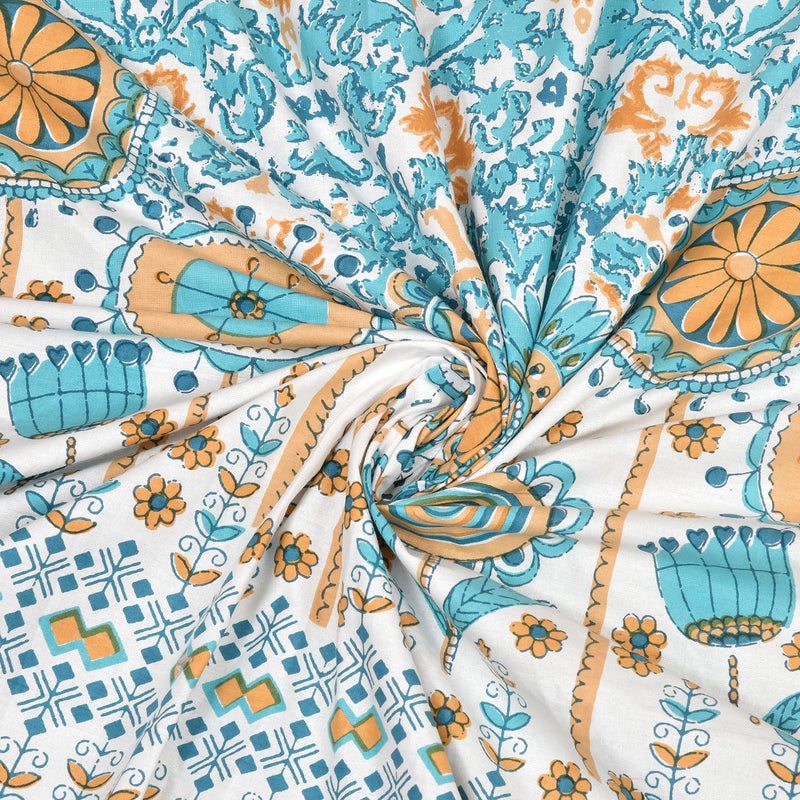 BLOCKS OF INDIA Cotton Elasticated Fitted Bedsheet King Size (72'' x 78") (Blue Ikat) - Image 3