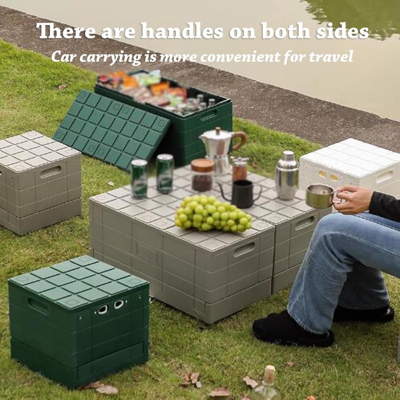 Outdoors Storage Bins with Lids Foldable Plastic Stackable Clothes Can Sit Large Capacity(Dark Green,59.6cm) - Image 3