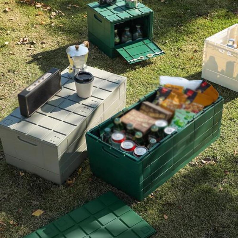 Outdoors Storage Bins with Lids Foldable Plastic Stackable Clothes Can Sit Large Capacity(Dark Green,59.6cm) - Image 4