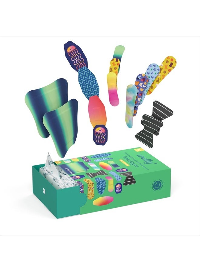 Welly عبوة عائلية من الضمادات | ضمادات لاصقة مرنة من القماش ومقاومة للماء | أشكال وأنماط متنوعة للجروح والخدوش الصغيرة - 80 قطعة - Image 2