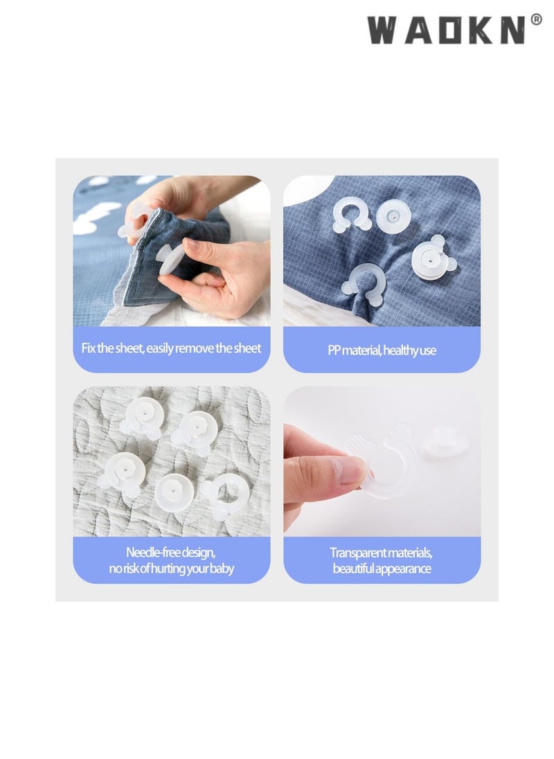 WAOKN - 20 Set Duvet Comforter Clips,Plastic Comforter Grippers, Bed Duvet Donuts Holders, Quilt Holder without Needle Safety Invisible Bedsheet Corner Fixing Buckle Fasteners Keep Corner in Place - Image 1