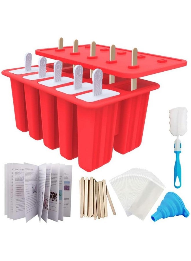 STORE 2508 Store2508 Ice Pop Molds Moulds, 10 Cavity Food Grade Silicone Frozen Ice Popsicle Kulfi Maker With 100 Sticks, Bpa Free, Kitchen Tools, Red, 21 X 14 X 10 Centimeters - Image 1