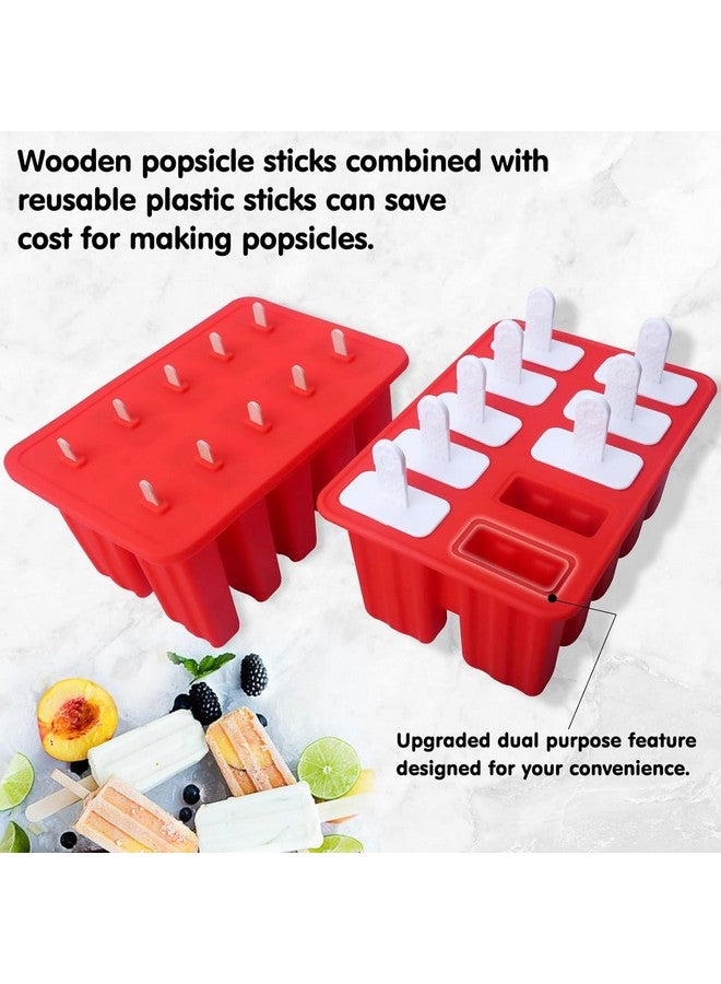STORE 2508 Store2508 Ice Pop Molds Moulds, 10 Cavity Food Grade Silicone Frozen Ice Popsicle Kulfi Maker With 100 Sticks, Bpa Free, Kitchen Tools, Red, 21 X 14 X 10 Centimeters - Image 2