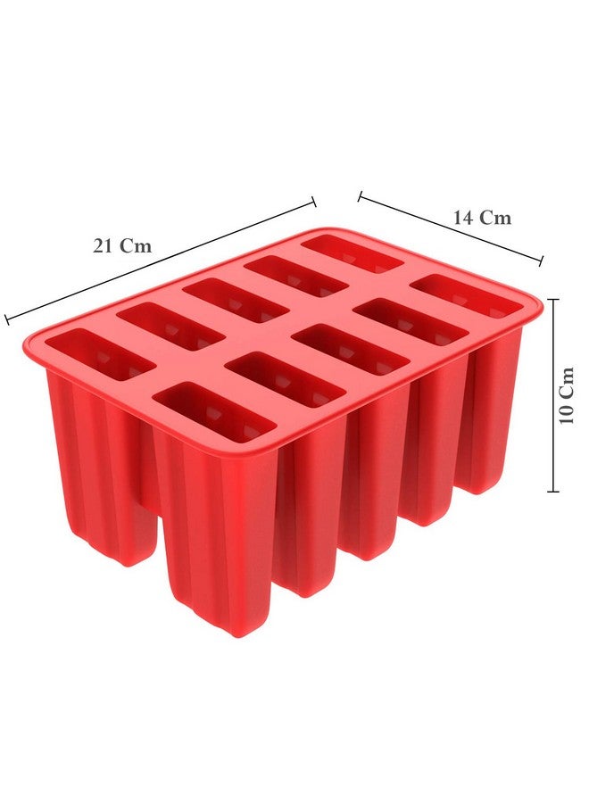 STORE 2508 Store2508 Ice Pop Molds Moulds, 10 Cavity Food Grade Silicone Frozen Ice Popsicle Kulfi Maker With 100 Sticks, Bpa Free, Kitchen Tools, Red, 21 X 14 X 10 Centimeters - Image 5
