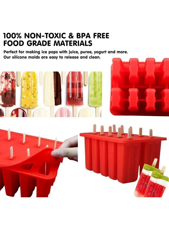 STORE 2508 Store2508 Ice Pop Molds Moulds, 10 Cavity Food Grade Silicone Frozen Ice Popsicle Kulfi Maker With 100 Sticks, Bpa Free, Kitchen Tools, Red, 21 X 14 X 10 Centimeters - Image 4