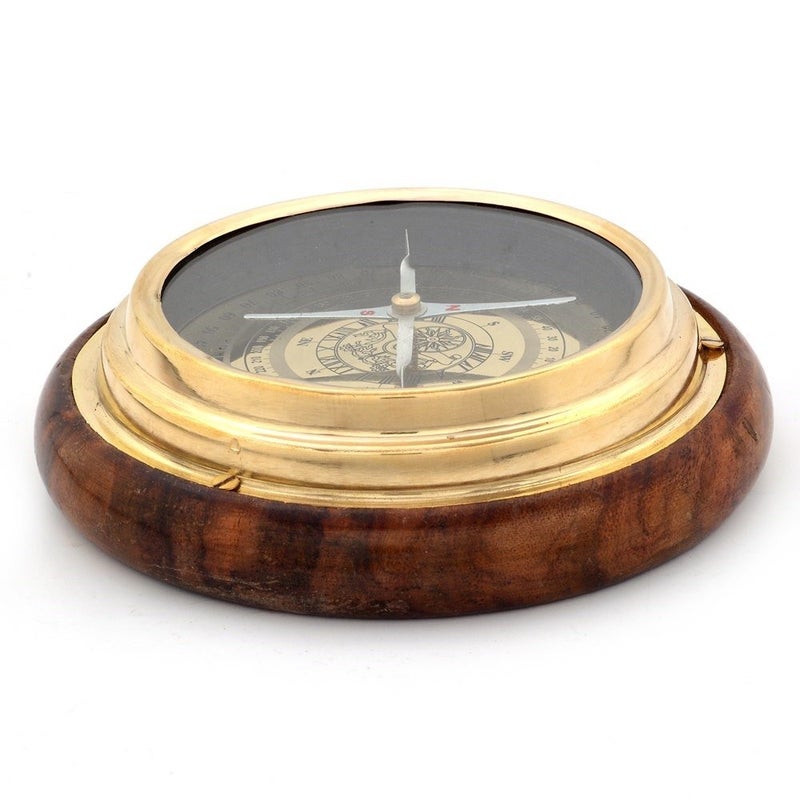 Little India Wood and Brass Real Nautical Compass Handicraft 215 Silver - Image 2