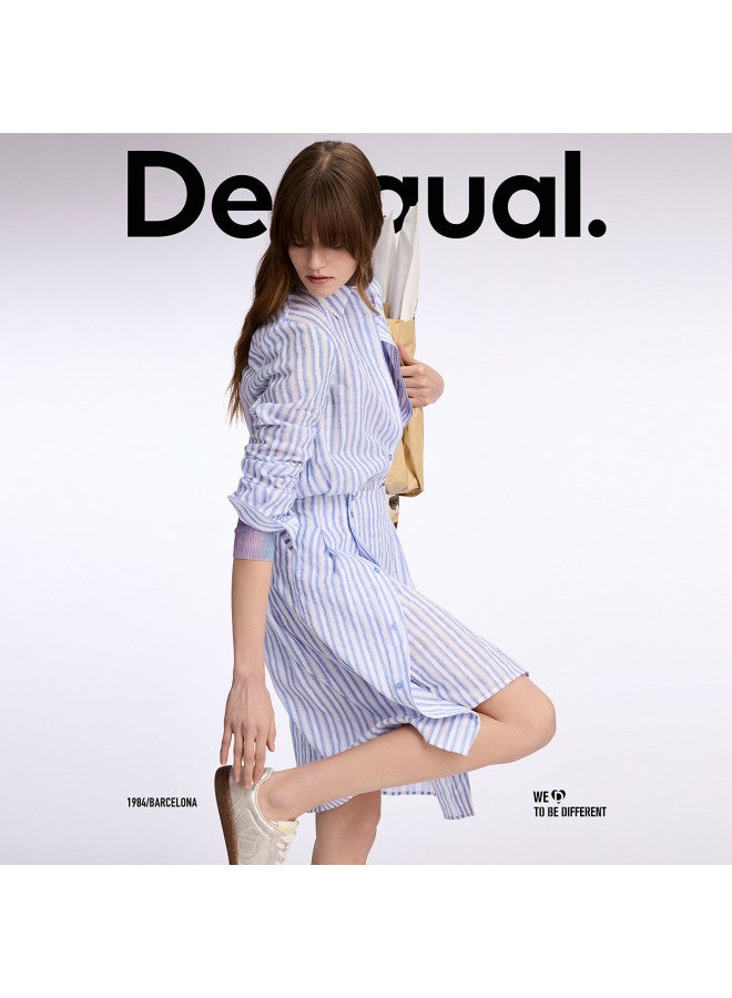 DESIGUAL ss25 New Arrival Pure Cotton Embroidered Striped Shirt Dress With Patch Pockets - Image 5