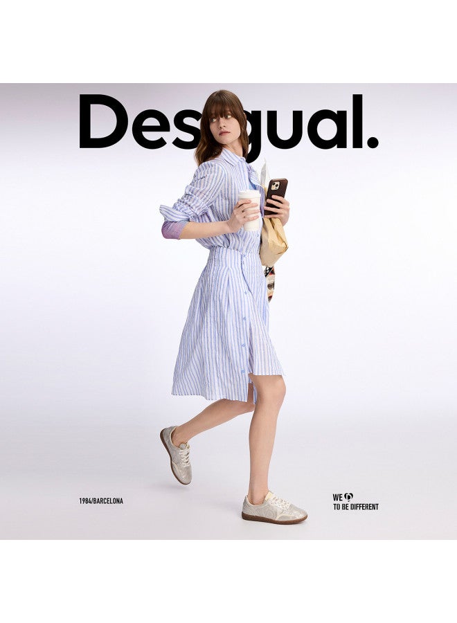 DESIGUAL ss25 New Arrival Pure Cotton Embroidered Striped Shirt Dress With Patch Pockets - Image 3