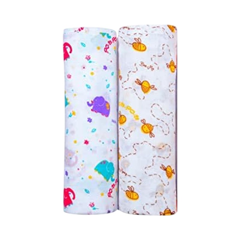 BUMSIES 100 Muslin Cotton 2 Layer Baby Swaddle WrapBlanket Soft SkinFriendly Nursery Essential for New Born Babies Perfect for Gifting Size 110X110 cm 06 Months Printed Set of 2