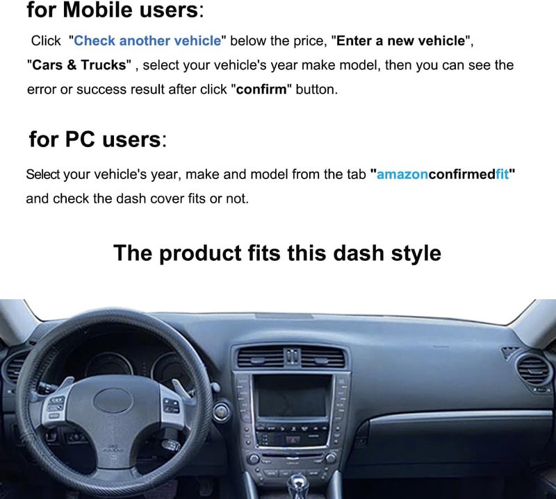 Fcovergurus Dash Cover Mat Custom Fit for Lexus IS250 IS350 is F ISF XE20, Dashboard Cover Pad Carpet Protector F87 - Image 2