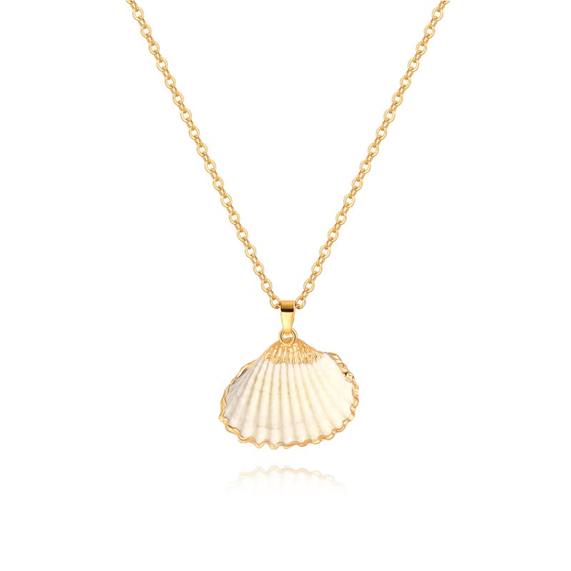 CANEVINKA 18K Gold Plated Natural Scallop Pendant Necklace Dainty Personalized Handmade Layered Charm Summer Beach Necklace Seashell Pendant Thin Cable Chain Necklace for Women - Image 1