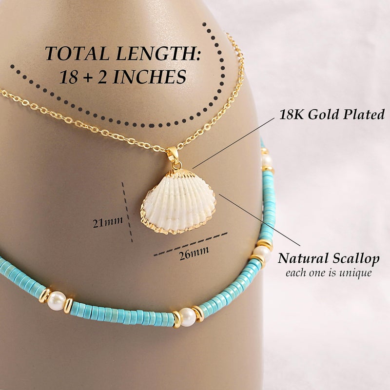 CANEVINKA 18K Gold Plated Natural Scallop Pendant Necklace Dainty Personalized Handmade Layered Charm Summer Beach Necklace Seashell Pendant Thin Cable Chain Necklace for Women - Image 5