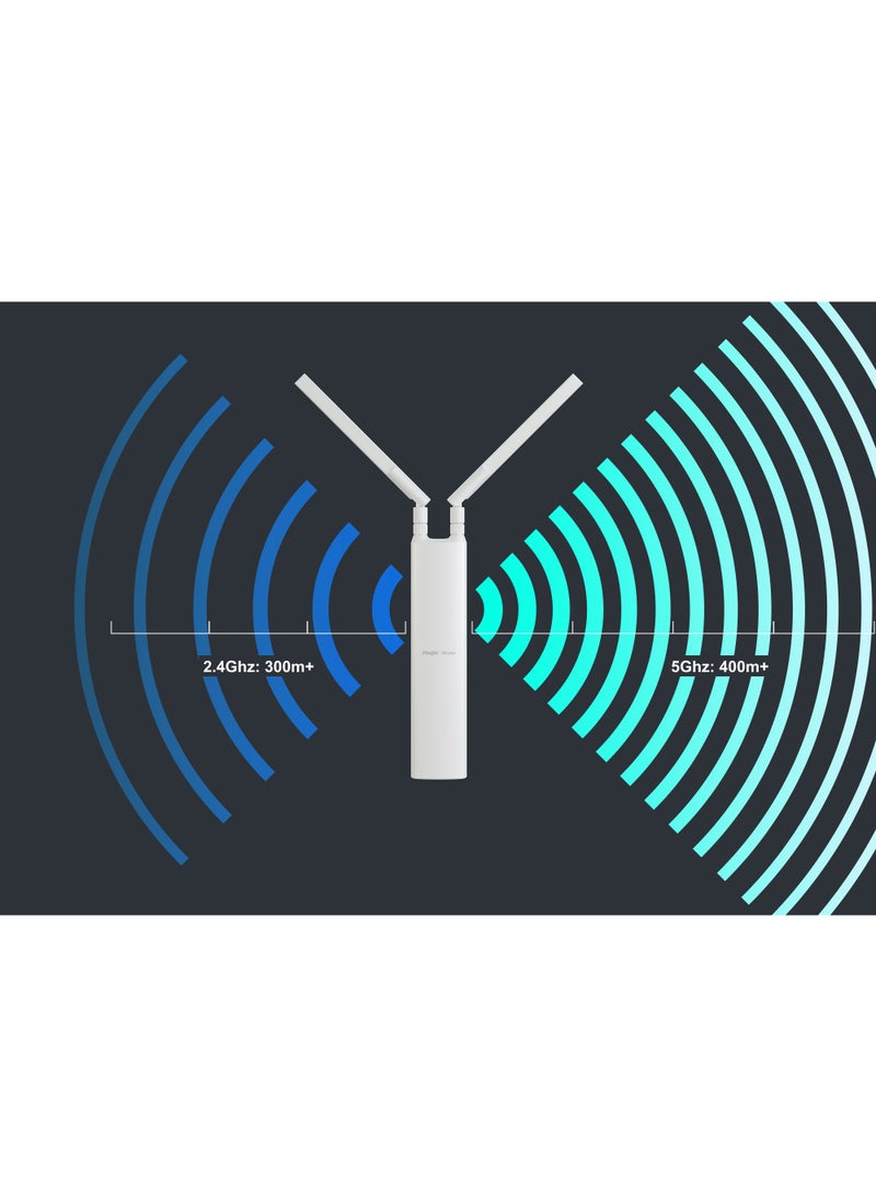 Ruijie Reyee RG-RAP52-OD Outdoor Wi-Fi 5 AC1300 Dual-Band Access Point - Mesh, IP65 Weatherproof, Detachable Antennas for Villas and Businesses