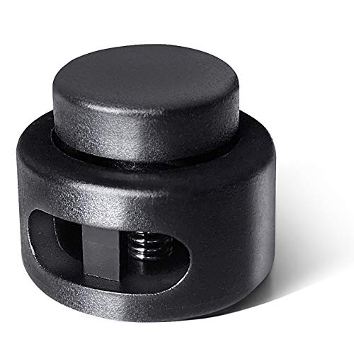 AQRINGO Plastic Cord Locks Double Hole Spring Toggle Stopper Cord Stops Fastener Toggles for Shoelaces, Drawstrings, Paracord, Bags, Clothing, and More (10Pcs, Black) - Image 1