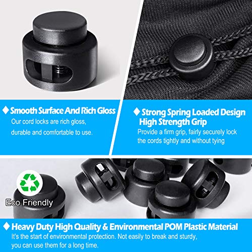 AQRINGO Plastic Cord Locks Double Hole Spring Toggle Stopper Cord Stops Fastener Toggles for Shoelaces, Drawstrings, Paracord, Bags, Clothing, and More (10Pcs, Black) - Image 4
