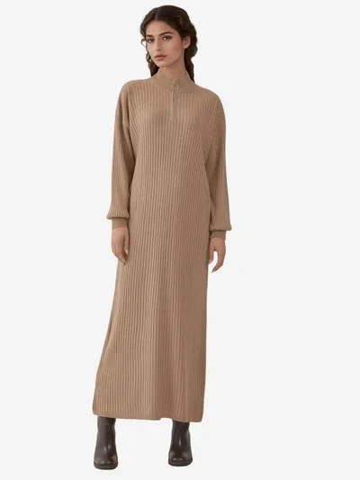 BIG DART BDART Textured Knit Dress with Half Turtleneck and Zipper