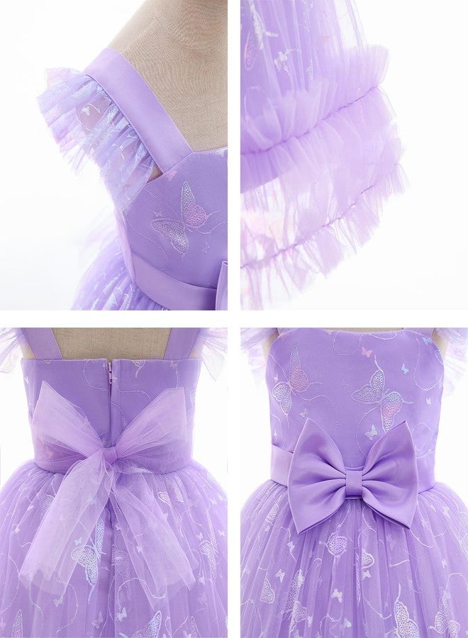 IBAKOM Baby Girl Flutter Sleeve Butterfly 1st 2nd 3rd 4t 5t Birthday Outfits Toddler Pageant Tea Party First Communion Fancy Ball Gown Princess Easter Flower Girl Formal Wedding Dress Purple 9-12 Months - Image 3