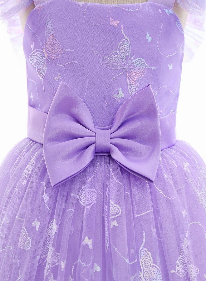 IBAKOM Baby Girl Flutter Sleeve Butterfly 1st 2nd 3rd 4t 5t Birthday Outfits Toddler Pageant Tea Party First Communion Fancy Ball Gown Princess Easter Flower Girl Formal Wedding Dress Purple 9-12 Months - Image 5