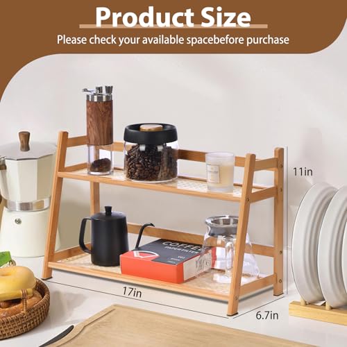 ANABIUP 2 Tier Matcha Station Wicker-Look Coffee Station Organizer, Kitchen Counter Shelf for Tea & Coffee Bar, Mug Holder Countertop, Condiment Storage Rack(17Inch) - Image 2