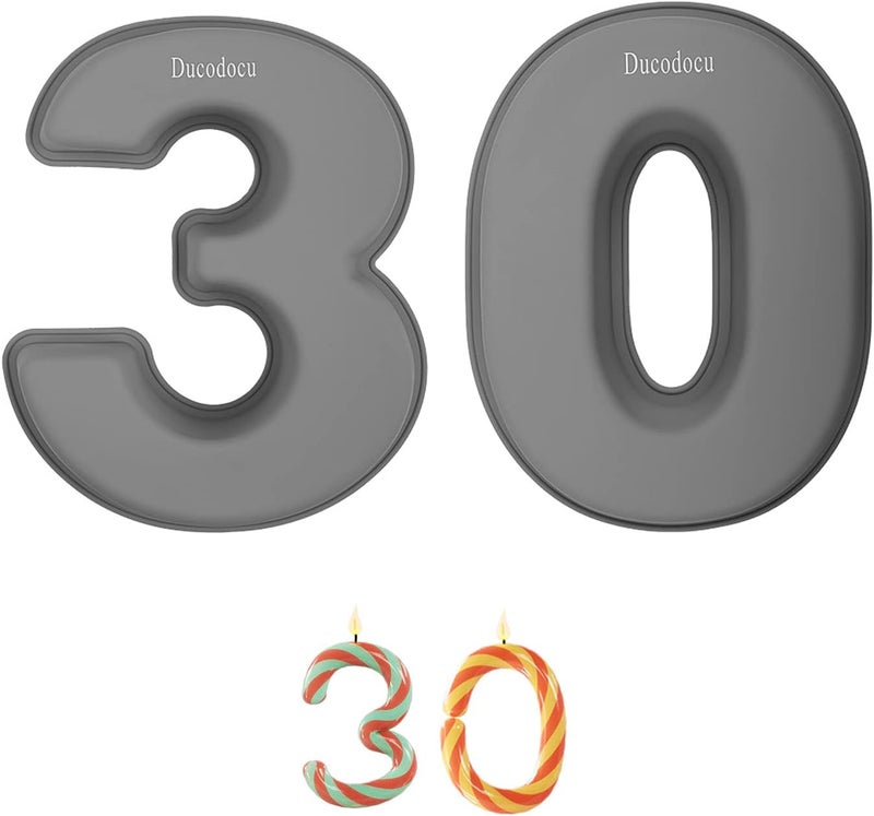 Ducodocu Silicone Number Cake Pan Large 3D Number Cake Mold Baking Forms Novel Cake Tins DIY Baking Mold for 3/30th Birthday Wedding Anniversary 10 inch Number of 3&0, 2 Pack - Image 1