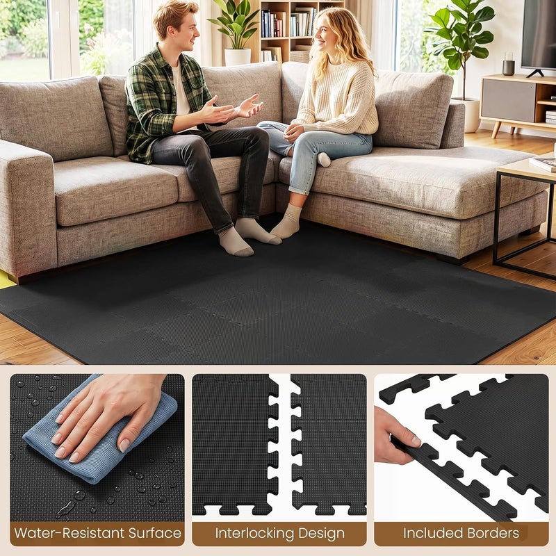 Giantex 18 PCS Interlocking Exercise Mat, 18 Sq.Ft EVA Foam Floor Tiles with Borders, 0.4" Thick Non-Slip Puzzle Workout Mats, Protective Gym Flooring for Home Gym, Garage, Basement, Black - Image 5