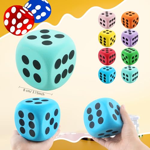 Cotiny 8 Pack 315 Inch Jumbo Dice Set Colorful Soft EVA Foam Dice Large Rounded Edge Dice for Classroom Learning Casino Games Party Math Activities 8 Colors - Image 5