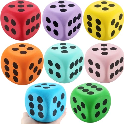 Cotiny 8 Pack 315 Inch Jumbo Dice Set Colorful Soft EVA Foam Dice Large Rounded Edge Dice for Classroom Learning Casino Games Party Math Activities 8 Colors - Image 1