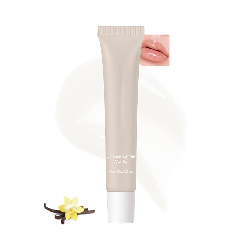 Lip Glowy Balm Butter Lip Balm Moisturizing Hydrating Lip Mask Repair Moisturizer Plumps Lips Care Lip Treatment for Dry Cracked Lip Glossy Finish Vegan Lip Balm Chapstick 1 Vanilla