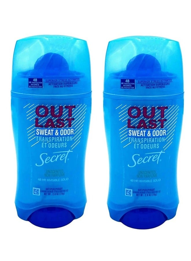 Secret 2 Pieces of Stick Out Last Deodorant Unscented, 48 Hour Protection 2X73 gm
