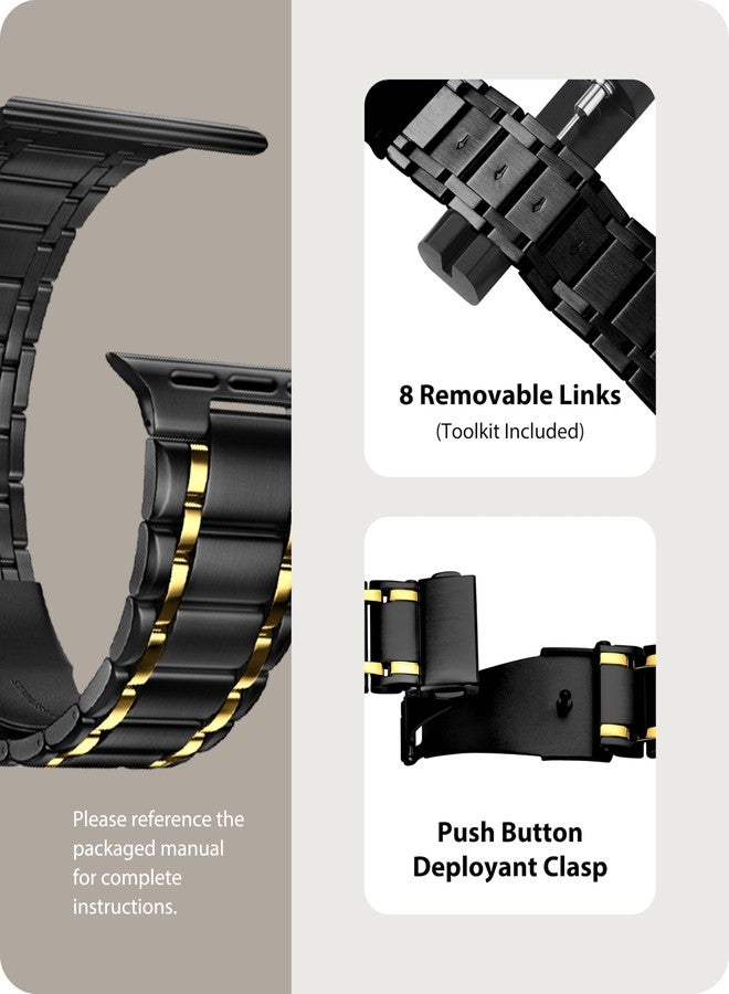 Fullmosa Metal Bands With Case Compatible Apple Watch Strap 49mm,Steel Apple Watch Band for iWatch Ultra 3/2/1,49mm,Black and Gold - Image 4