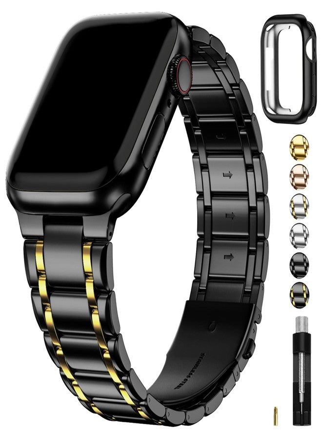 Fullmosa Metal Bands With Case Compatible Apple Watch Strap 49mm,Steel Apple Watch Band for iWatch Ultra 3/2/1,49mm,Black and Gold - Image 1