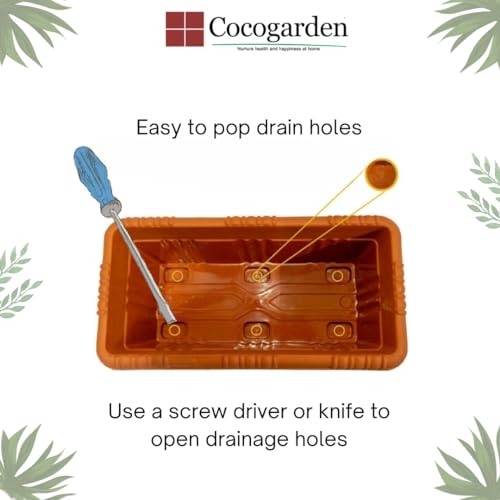 cocogarden Rectangle 12 inch Window Planters Pots for Plants with Tray (Pack of 2,Terracotta Colour) - Image 5