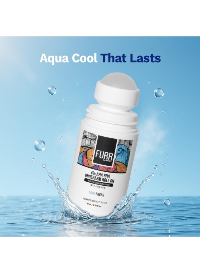 FURR 4% AHA BHA Underarm Roll On with Kojic Acid | 40ml | Aqua Fresh Fragrance | Helps Reduce Pigmentation, Prevents Body Odour & Brightens Skin | Dermatologically Tested | Antiperspirant - Image 4