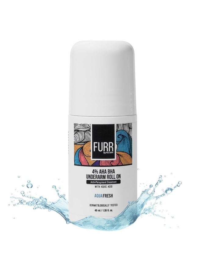 FURR 4% AHA BHA Underarm Roll On with Kojic Acid | 40ml | Aqua Fresh Fragrance | Helps Reduce Pigmentation, Prevents Body Odour & Brightens Skin | Dermatologically Tested | Antiperspirant - Image 1