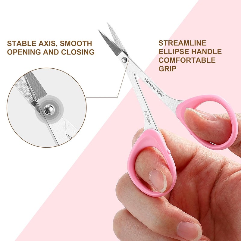 Pafason High Precision Eyebrow Grooming Scissor Set, Beauty Makeup Cosmetic Tool, Curved, Straight Tip, Stainless Steel, Safety Case for Trimming Eyelash Extensions - Image 4