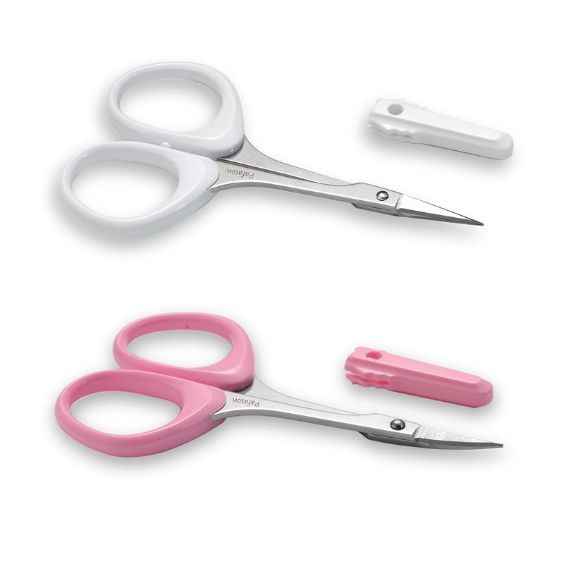 Pafason High Precision Eyebrow Grooming Scissor Set, Beauty Makeup Cosmetic Tool, Curved, Straight Tip, Stainless Steel, Safety Case for Trimming Eyelash Extensions - Image 1