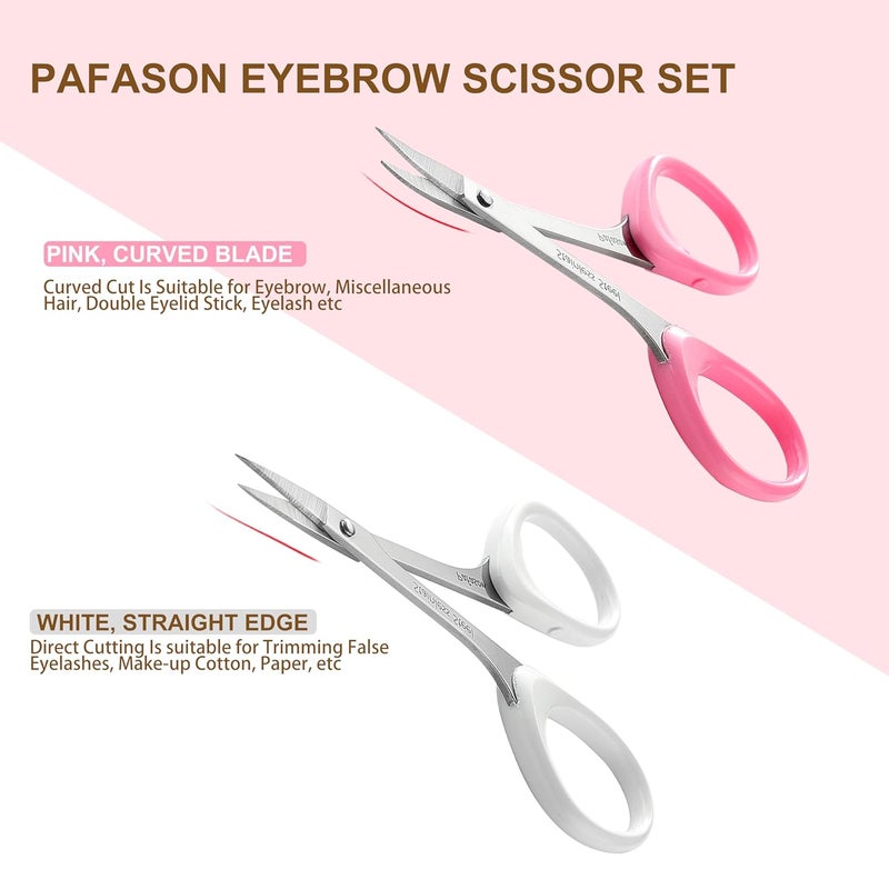Pafason High Precision Eyebrow Grooming Scissor Set, Beauty Makeup Cosmetic Tool, Curved, Straight Tip, Stainless Steel, Safety Case for Trimming Eyelash Extensions - Image 2